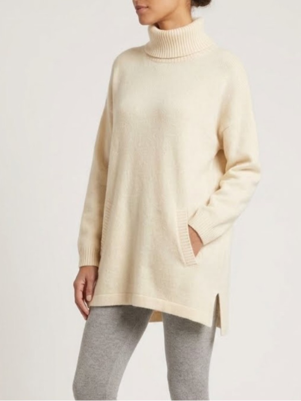 EPOGEE Ivory Lambswool Blend Longline Turtleneck Sweater Tunic Medium